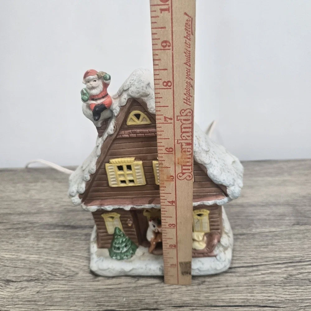 Vtg Christmas House Light Up Santa Reindeer Snow Village Plug In TESTED‎ & WORKS